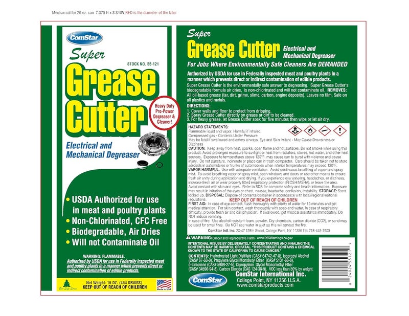 Comstar Super Grease Cutter, Heavy Duty Mechanical Degreaser, USDA Registered Aerosol, No Rinse Formula, Eco-Safe Solvent for Industrial, HVAC, Equipment Cleaning, 16 Ounces (55-121) - Image 4
